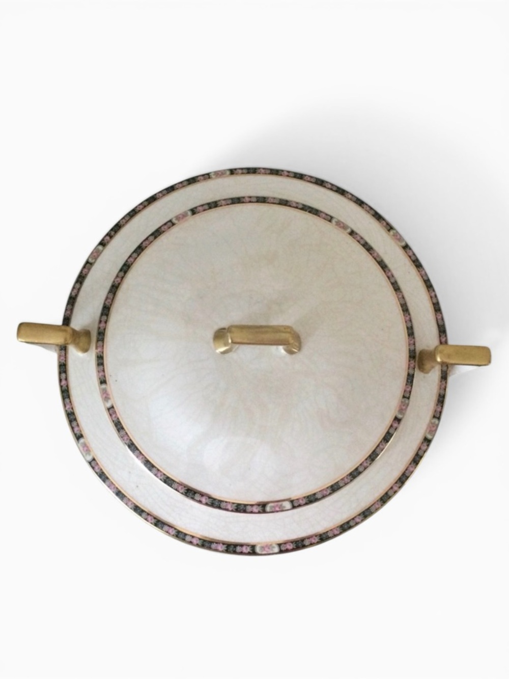 Antique 1920s HOMER LAUGHLIN Covered Serving Dish – Gold Trim Crackled Glaze EUC - Picture 3 of 15